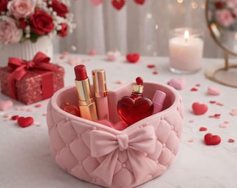 Elegant Heart Jewelry Organizer 3D Printable Model, Valentine's Day STL Files, Bow Makeup Holder