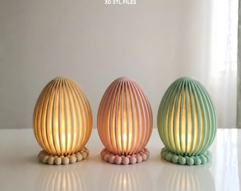 Easter Egg Tealight Holder STL File, Ribbed Easter Decoration, Tealight Led Lantern Cozy Ambient Lamp Design