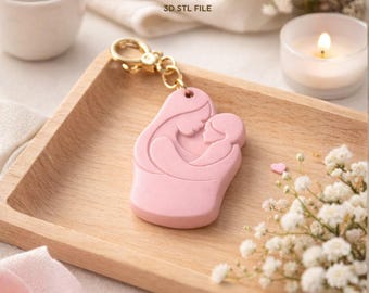 Mom and Baby Keychain STL File, Elegant Mother Bag Charm, 3D Printable Accessory