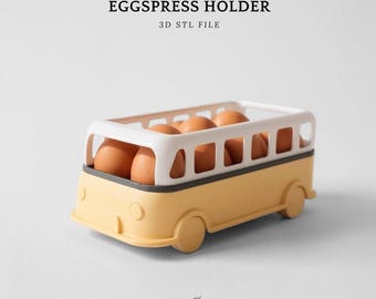 Archivo STL 3D del soporte para Eggspress, contenedor organizador de huevos para autobús, modelo imprimible 3D para decoración y almacenamiento de cocina.