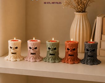 Archivos de impresión 3D para portavelas con forma de calavera enojada, decoración de Halloween, archivo 3D STL-MF