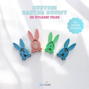 Osterhase Alphabet STL-Dateien, Alle Buchstaben enthalten, 3D druckbare Namensschilder, benutzerdefinierter Hase Korb Tag Download