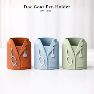 Doc Coat Pen Holder STL File, 3D Printable Desk Organizer, Lab Coat Pencil Cup, Medical Office Decor Digital Download