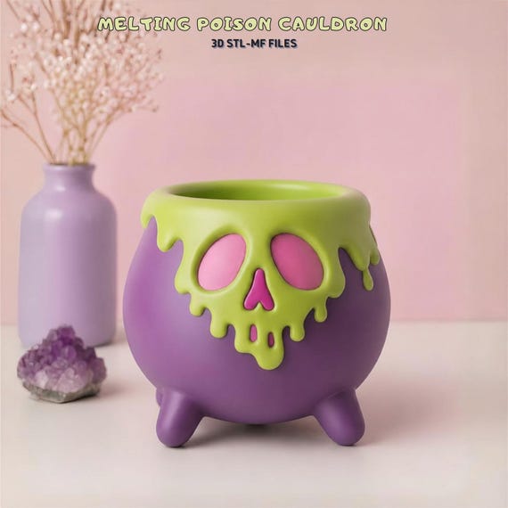 Melting Poison Cauldron STL MF File, Halloween Skull Bowl 3D