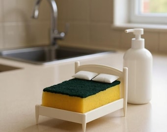 Mini Bed Sponge Holder 3D STL Files, Kitchen Sink Organizer, 3D Printable Kitchen Accessory