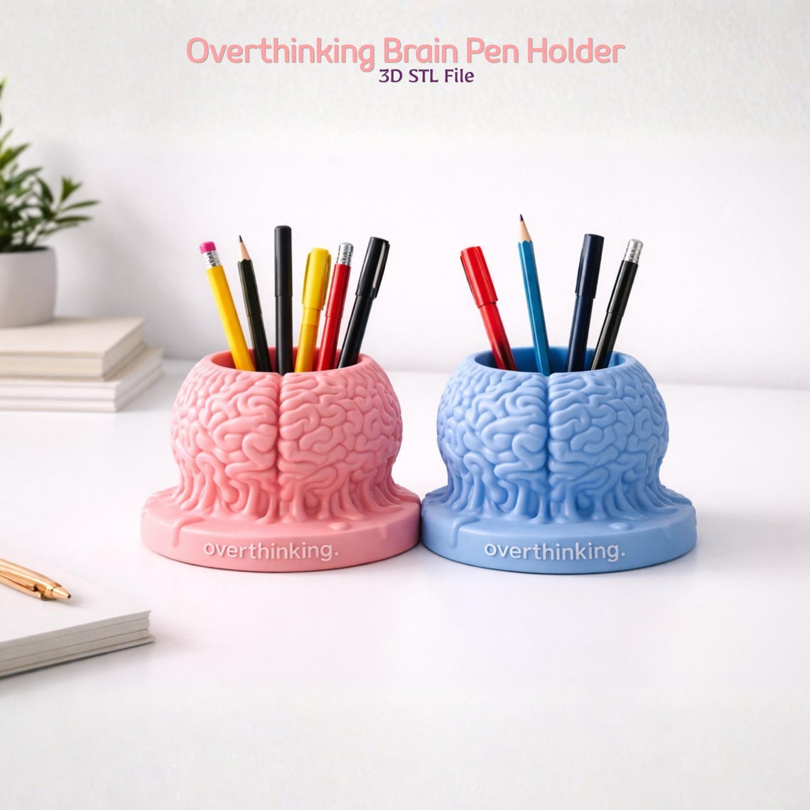 Overthinking Pens Overthinking Brain Pen Holder STL File, 3D Printable Desk Organizer ...