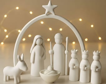 Kerststal STL-bestand, minimalistische kerstfiguurtjes, kribbedecor in Scandinavische stijl