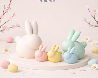 Easter Bunny Family STL File, Minimalist Rabbit Easter Figurines Decor 3D Printable Model