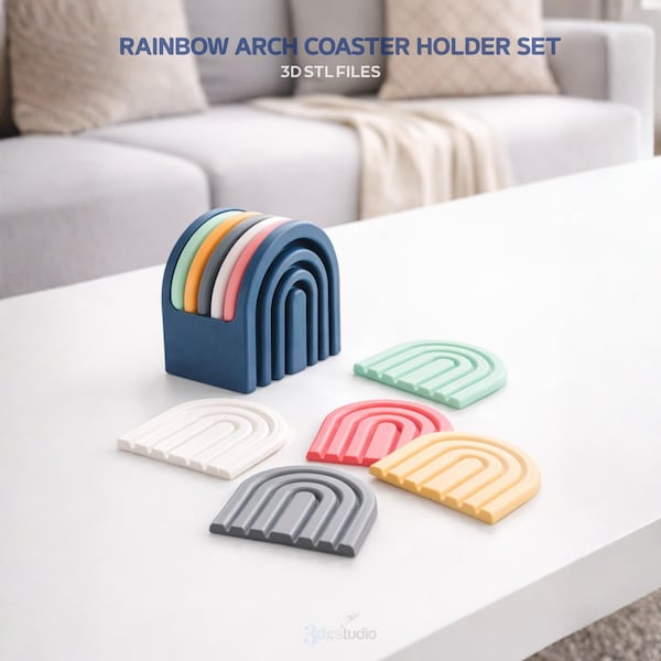 Rainbow Arch Coaster Holder Set STL Files, Nordic Style Home Decor, 3D Printable Coaster Set