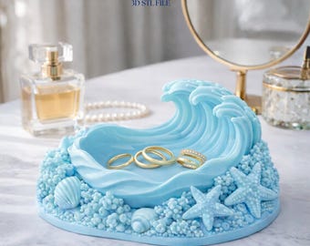 Ocean Wave Jewelry Holder STL File, Coastal Ring Dish, Sea Inspired Vanity Organizer, 3D Printable Home Decor