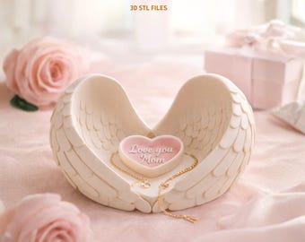 Angel Wing Jewelry Tray STL File, Love You Mom Gift, Mothers Day Jewelry Holder, 3D Printable Trinket Dish