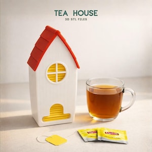 Theehuis 3D STL-bestand, theezakjeshouder, minimalistisch theehuis 3D-afdrukmodel, 3D-model keukendecor