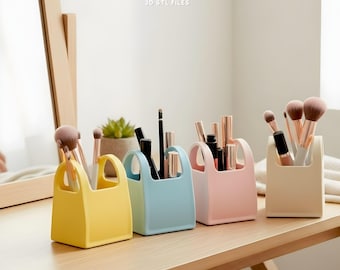 Mini Tote Makeup Holder 3D STL File, Happy Bag Makeup Tote Vanity Organizer