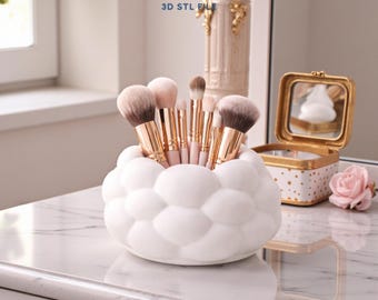 Cloud Makeup Brush Holder STL File, Puffy Vanity Organizer,3D Printed Beauty Storage