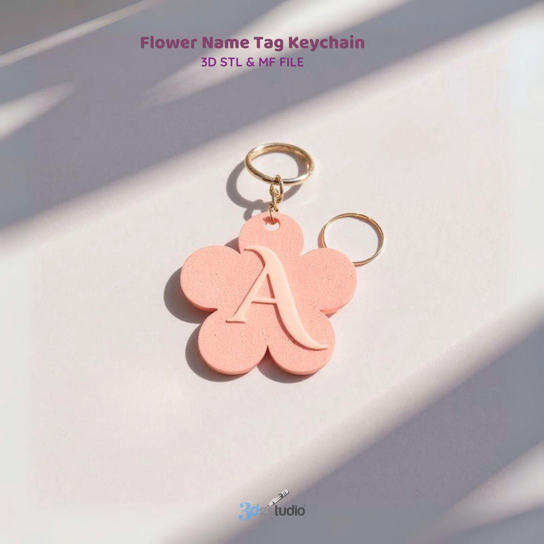 Flower Name Tag Keychain 3D Print Stl File, Bag Charm Stl File