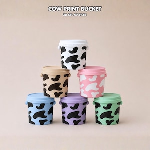 Cow Print Bucket STL MF Files, Kids Desk Organizer, 3D Printable Pastel Storage Models