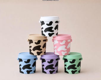 Cow Print Bucket STL MF Files, Kids Desk Organizer, 3D Printable Pastel Storage Models