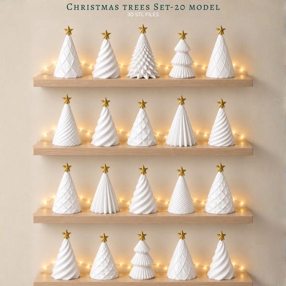 20 Pcs Christmas Tree STL Files, 3D Printable Decor Bundle (Digital Download)