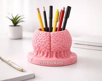 Overthinking Brain Pen Holder STL File, 3D Printable Desk Organizer, Funny Office Decor Digital Download