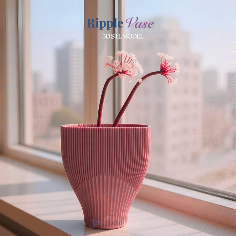 Ripple Vase, Stl File 3d Printing, Vase 3D Print Files image 3