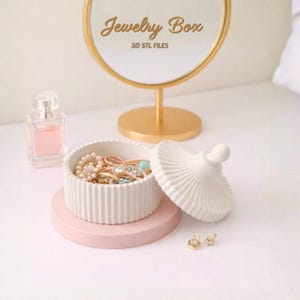 Jewelry Box Stl Files, 3D Printable Vanity Organizer, Round Jewellery Storage with Lid, Digital Download