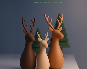 Kersthertenfamilie 3D STL-bestanden, set minimalistische Scandinavische rendieren