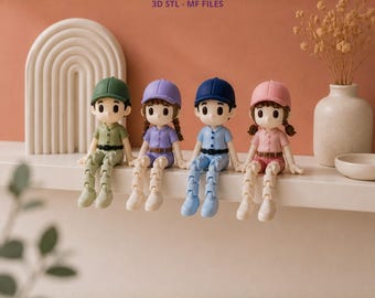 Flexi Baseball Boy & Girl STL MF Files, Articulated Flexi Dolls, Sports Room Decor, 3D Print Model