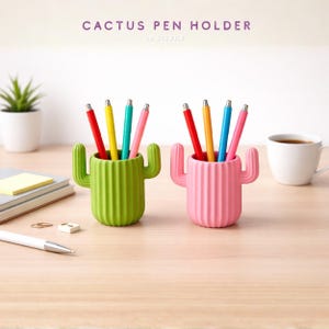 Soporte para bolígrafos con forma de cactus (archivo STL), impresión 3D en formato STL, almacenamiento de archivos de impresión 3D.