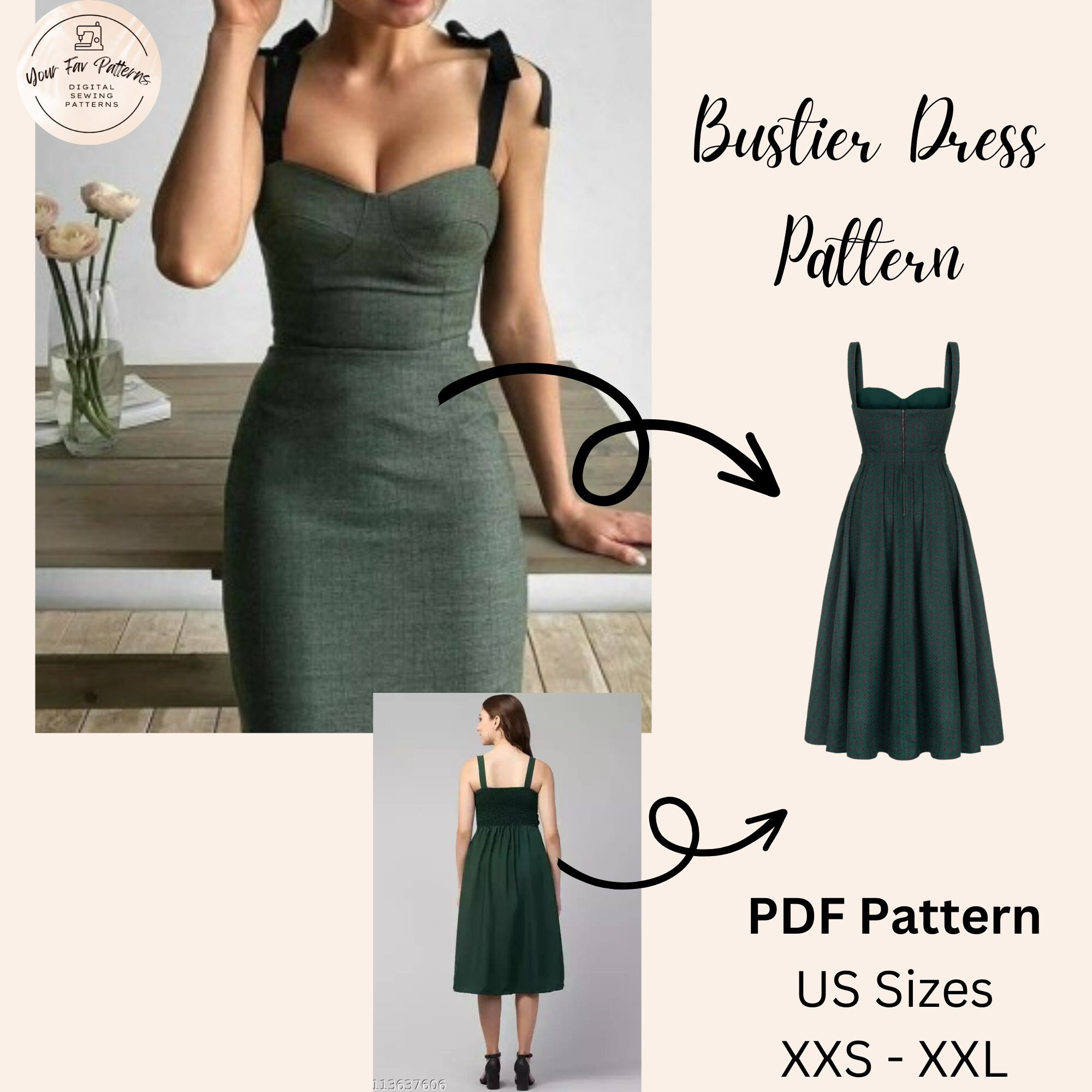 Bustier Dress With Slit Skirt Sewing Tutorial + Pattern Download, Rose Cafe  Hack