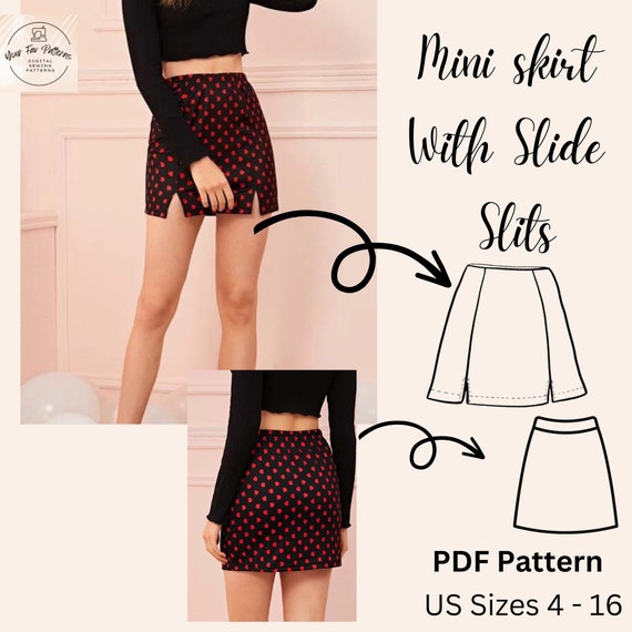 Double Side Slit Mini Skirt Skirt Pattern | PDF Sewing Double Side Slit Mini Skirt Skirt Pattern | PDF Sewing