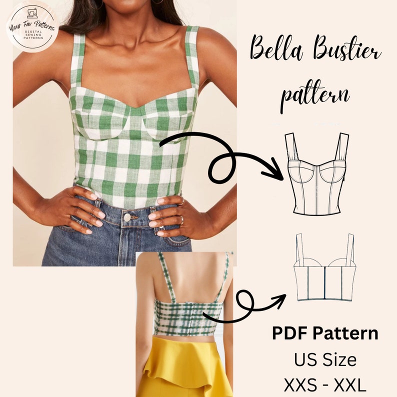Bustier Pattern PDF Bustier Top Sewing Pattern Sizes XS to XL Bustier Strapless Bodice A4, U.S