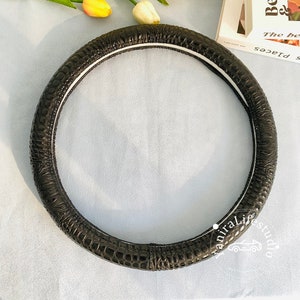 Vintage Croco Black Steering Wheel Covers,Non Slip Crocodile Pattern Leather Steering Wheel Cover For Women Men,Custom Text Handlebar Covers