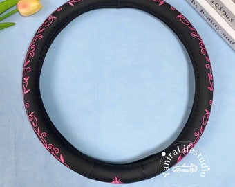 Vintage Palace Embroidery Steering Wheel Cover,Elegant Embroidered Vine Bee Wheel Covers for Women,Custom Text Antislip Leather Wheel Covers