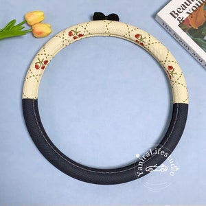 Cute Black Red Green Bow Steering Wheel Cover for Women,Custom Text Anti Slip Breathable Steer Wheel Protector,Seasons Universal Wheel Cover