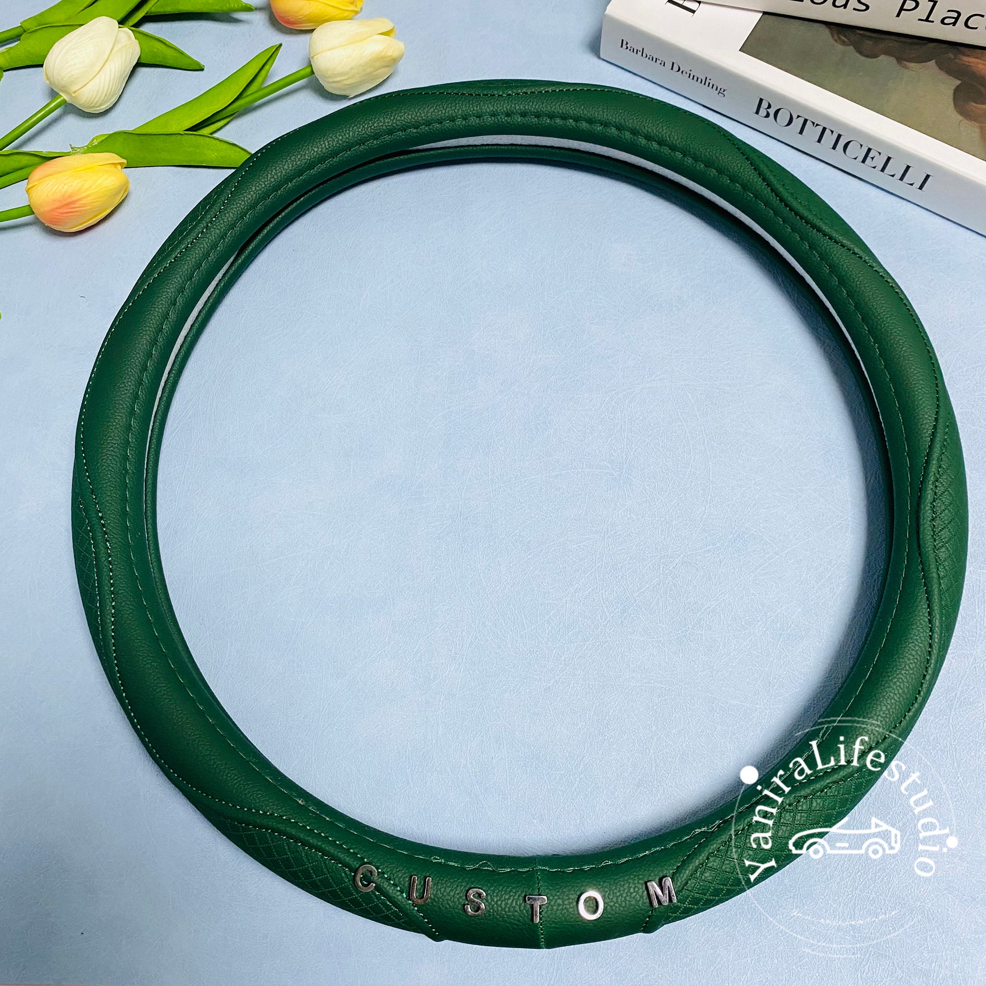 Elegant Dark Green Steering Wheel Cover Pictures