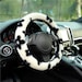 Cute Flower Print Steering Wheel Cover, Black and White Flower Steering Wheel Cover,Soft Plush Steering Wheel Cover,Car Interior Accessories 