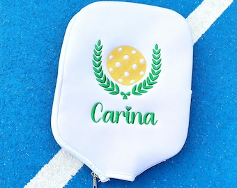 Embroidered Name Pickleball Sleeve, White Neoprene Pickleball Cover, Sports Cover,Racquet Pickleball Bag, Storage Protects for Paddle