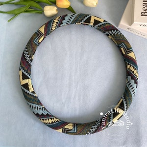 Coprivolante in lino colorato in stile etnico Boho per donna, coprivolante con testo personalizzato, accessori per auto, protezione per volante auto