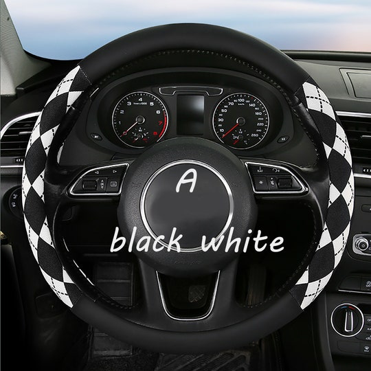 Disover Fashion Candy Color Diamond Check Steering Wheel Cover