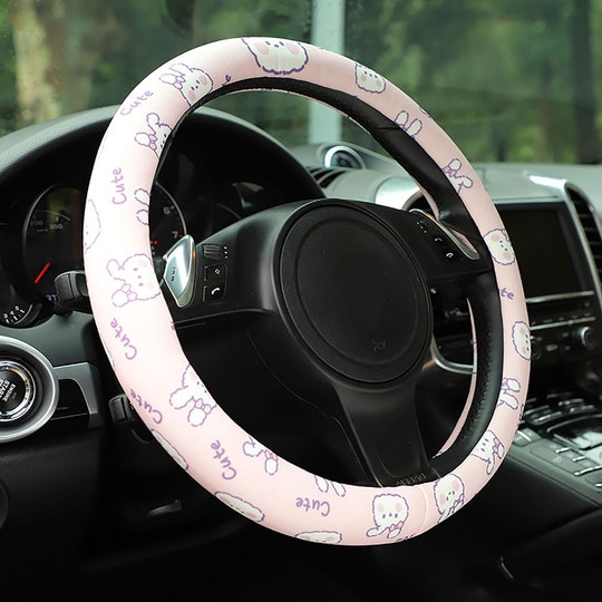 Disover Cute Cartoon Pink Rabbit Steering Wheel Cover