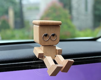 Shaking Wooden Man Figurine, Fun Action Figure, Handmade Wooden Robot, Wobbly Car Ornament, Magnetic Desk Decor, Car Decoration