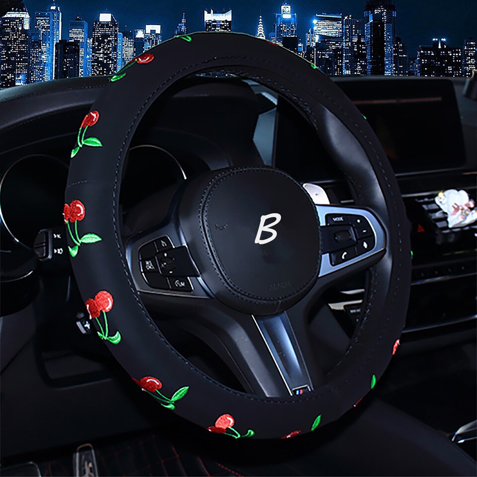 Butterfly Cherry Flower Ladybug Embroidered Steering Wheel Covers