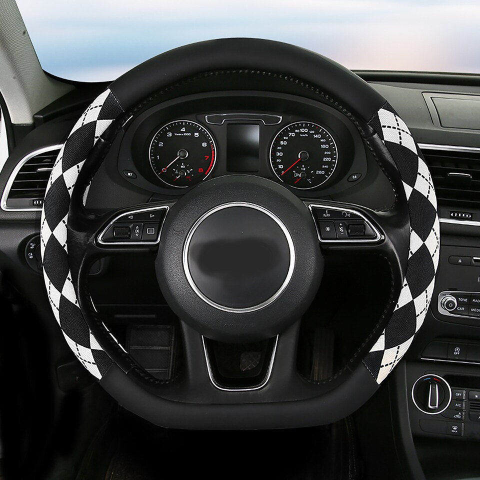 Discover Fashion Candy Color Diamond Check Steering Wheel Cover