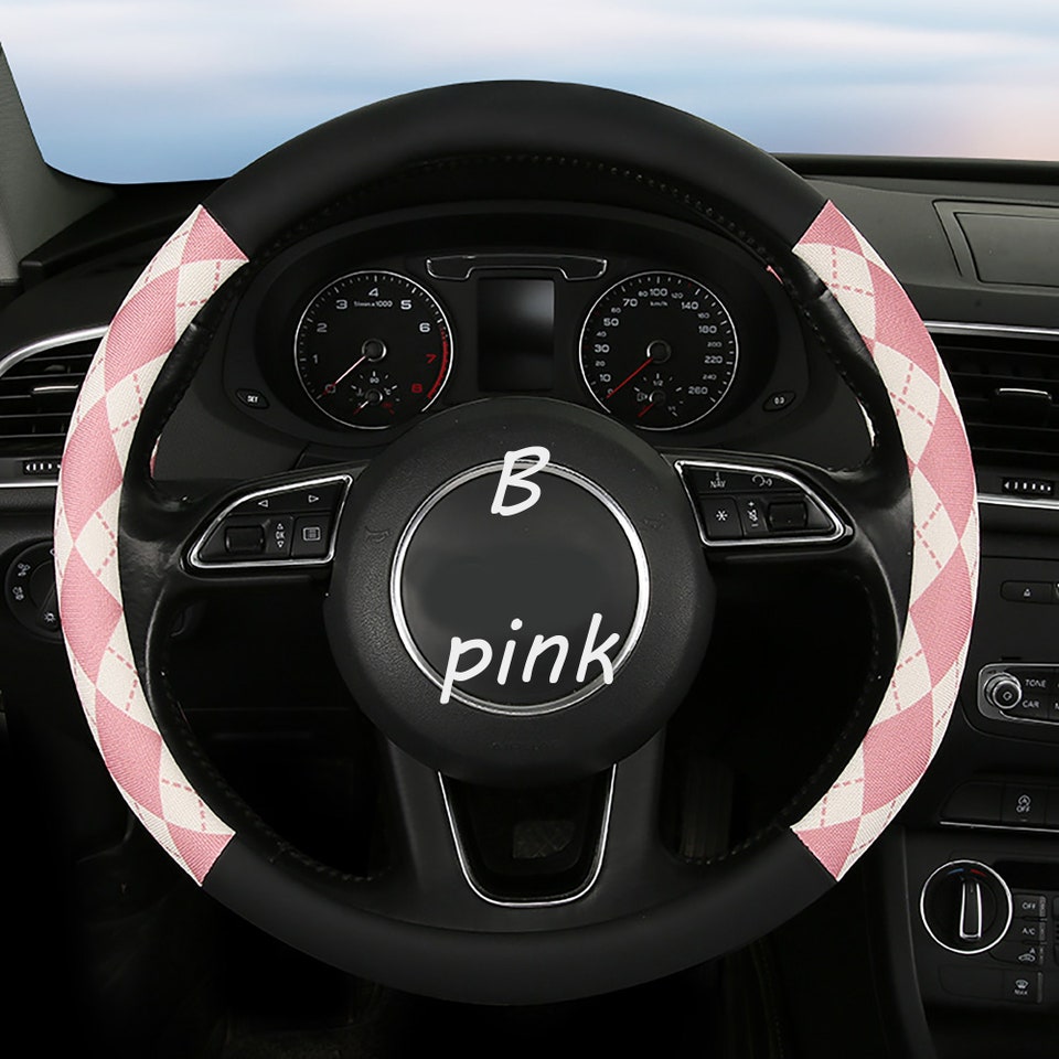 Discover Fashion Candy Color Diamond Check Steering Wheel Cover