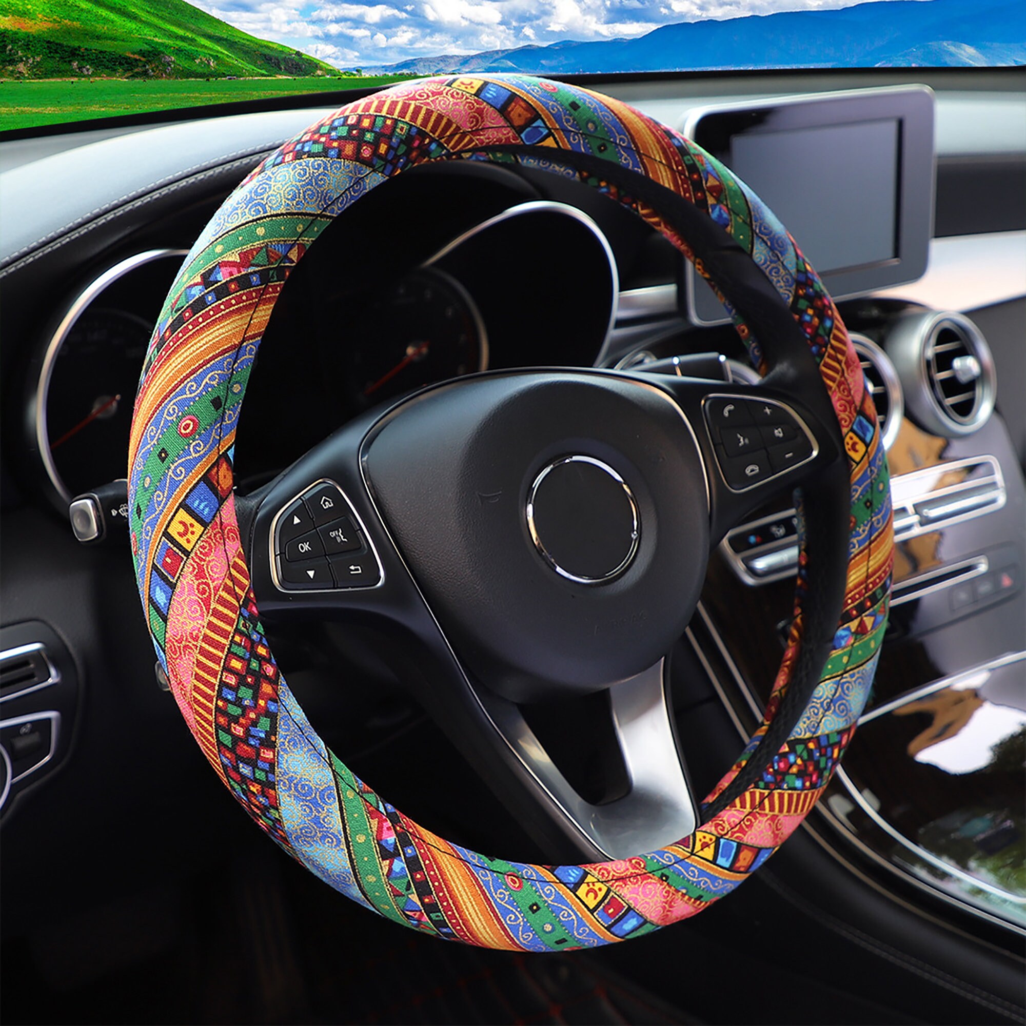 Colorful Boho Ethnic Style Linen Steering Wheel Cover for Etsy