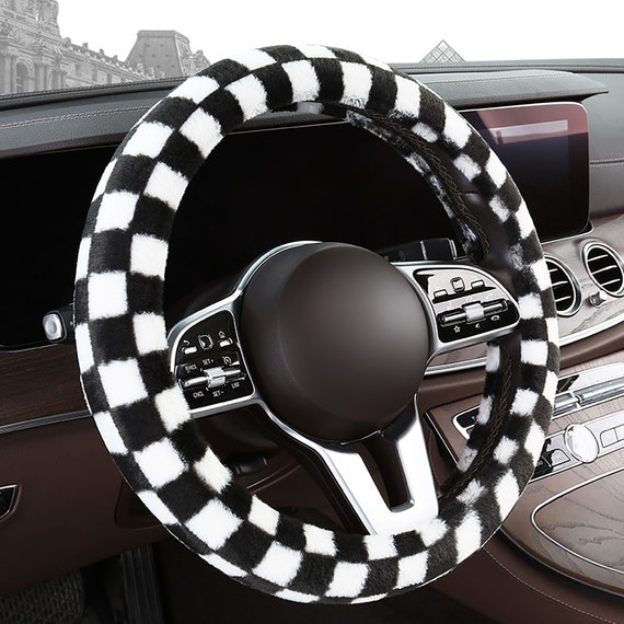 Retro Checkerboard Daisy Vintage Steering Wheel Cover With 