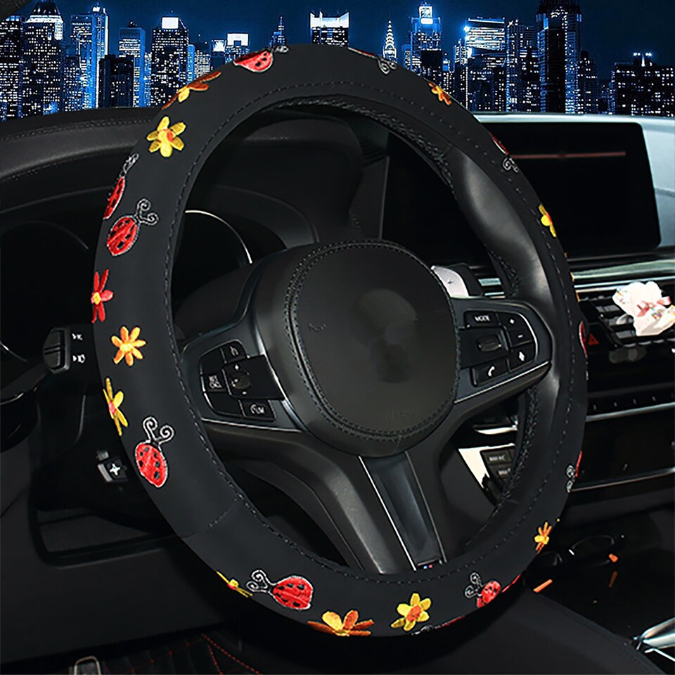 Butterfly Cherry Flower Ladybug Embroidered Steering Wheel Covers