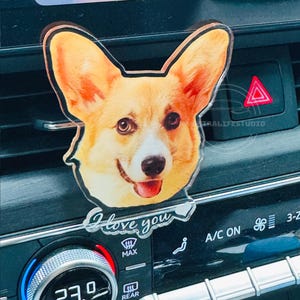 Clip de ventilation de voiture en acrylique personnalisé, Accessoires de voiture tête de chien, Clip de ventilation avec photo, Accessoires de voiture pour animal de compagnie, Cadeau commémoratif personnalisé pour animal de compagnie
