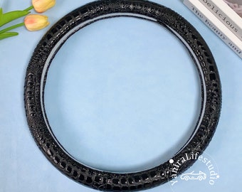 Brown Crocodile Steering Wheel Cover, Leather Car Accessories, Custom Letter Steering Wheel Cover, Anti-slip Steer Wheel Cover