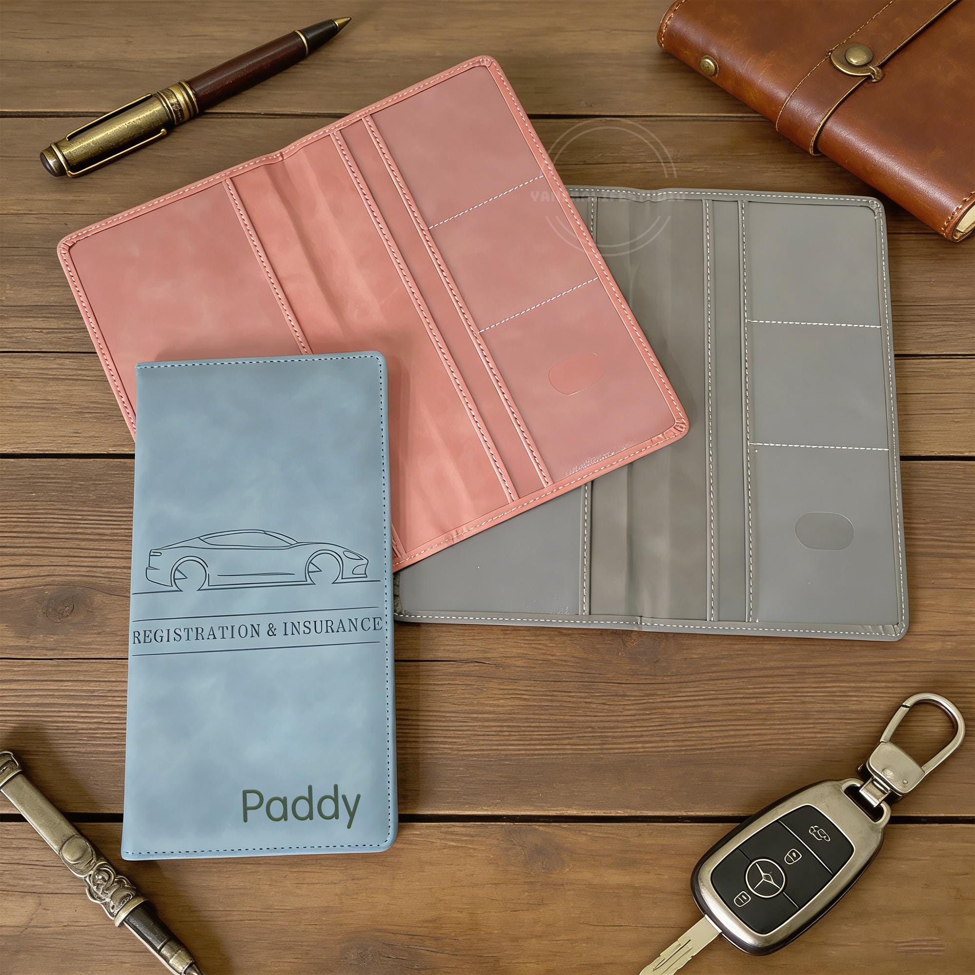 Personalized Insurance Card Holder, Leather Car Registration, Glovebox ...